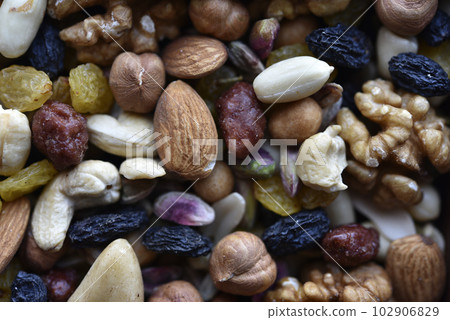 Assorted nuts in a box close-up. Delicious different nuts in a box. Assorted nuts in a box close-up. Delicious different nuts in a box. 102906829