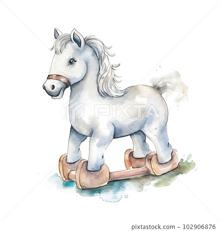 Watercolor vintage cartoon horse toy. Illustration AI Generative 102906876