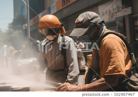 Road repairs workers doing job in hot weather Road repairs workers doing job in hot weather 102907467