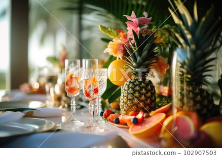 Romantic table setting with candles and flowers Romantic table setting with candles and flowers 102907503