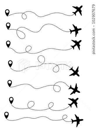 Airplane travel path set vector illustration isolated on white Airplane travel path set vector illustration isolated on white 102907679