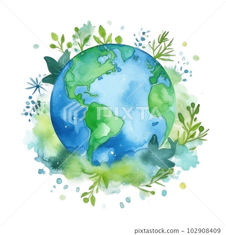 Watercolor Earth planet. Illustration AI Generative 102908409