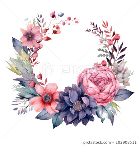 Watercolor floral frame. Illustration AI Generative 102908511