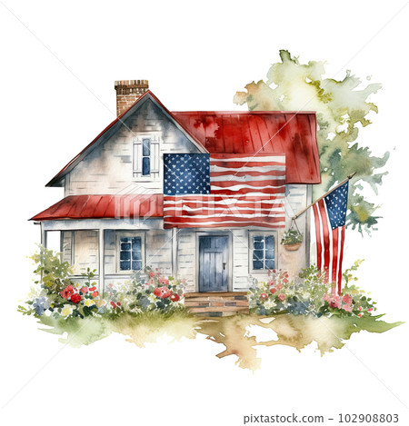 USA patriotic farmhouse. Illustration AI Generative 102908803