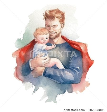 Father's day. Father with child watercolor. Illustration AI Generative 102908805
