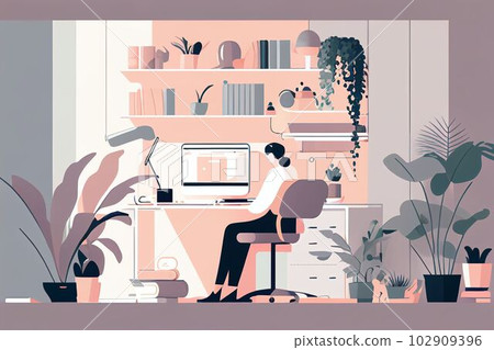 Illustration of freelance and business man work from home Created with Generative AI technology. 102909396