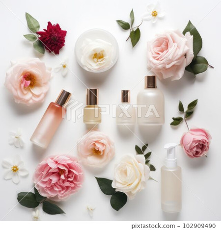 Mock up luxury cosmetic product from nature for branding Created with Generative AI technology. 102909490