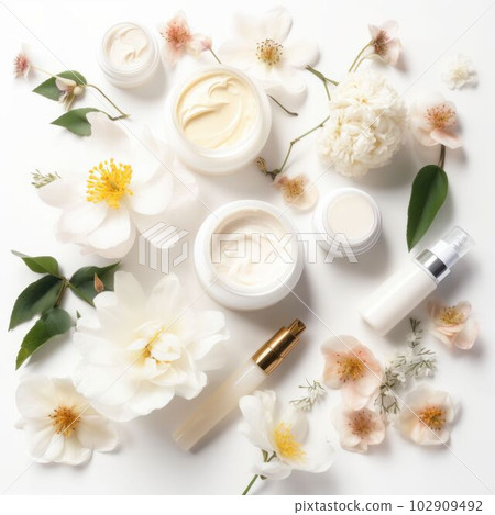 Mock up luxury cosmetic product from nature for branding Created with Generative AI technology. Mock up luxury cosmetic product from nature for branding Created with Generative AI technology. 102909492