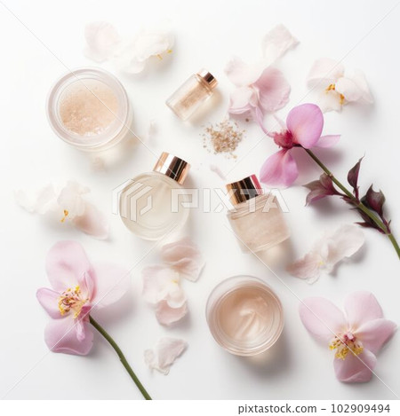 Mock up luxury cosmetic product from nature for branding Created with Generative AI technology. 102909494