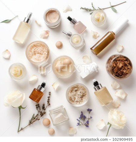 Mock up luxury cosmetic product from nature for branding Created with Generative AI technology. Mock up luxury cosmetic product from nature for branding Created with Generative AI technology. 102909495