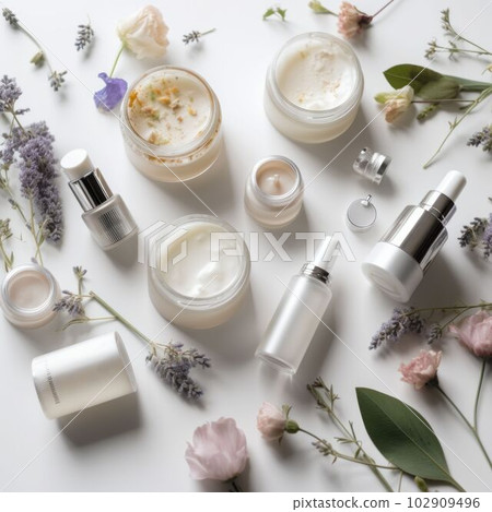 Mock up luxury cosmetic product from nature for branding Created with Generative AI technology. 102909496