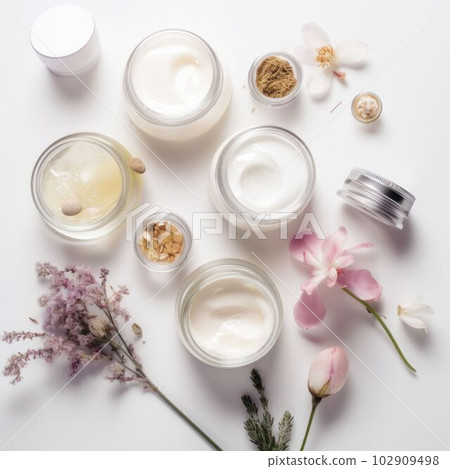 Mock up luxury cosmetic product from nature for branding Created with Generative AI technology. Mock up luxury cosmetic product from nature for branding Created with Generative AI technology. 102909498