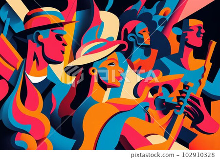 Illustration of abstract musician play music on big concert Created with Generative AI technology. Illustration of abstract musician play music on big concert Created with Generative AI technology. 102910328