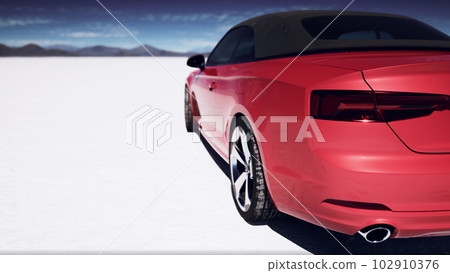lonely sport car in salt desert 102910376