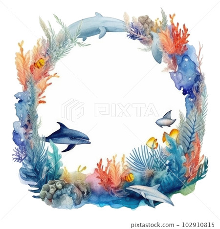 World Oceans Day watecolor background. Illustration AI Generative 102910815
