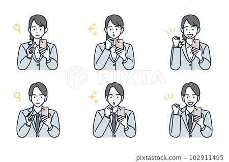 人:使用智能手機的新社會成員/男性/女性 人:使用智能手機的新社會成員/男性/女性 102911495