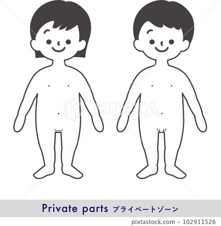 Private zone (infant): Male and female_nude_monochrome Private zone (infant): Male and female_nude_monochrome 102911526