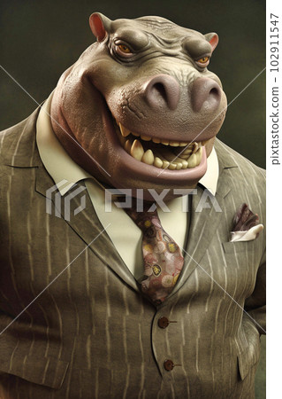 a hippopotamus dressed in a mans business suit, Generative AI a hippopotamus dressed in a mans business suit, Generative AI 102911547