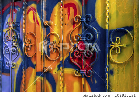 The door of the house smeared with the colors. The door of the house smeared with the colors. 102913151