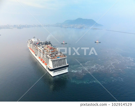 Photographing the arrival of the cruise ship MSC Bellissima at Hakodate Port in Hakodate City, Hokkaido in early summer Photographing the arrival of the cruise ship MSC Bellissima at Hakodate Port in Hakodate City, Hokkaido in early summer 102914529