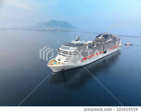 Photographing the arrival of the cruise ship MSC Bellissima at Hakodate Port in Hakodate City, Hokkaido in early summer 102914559
