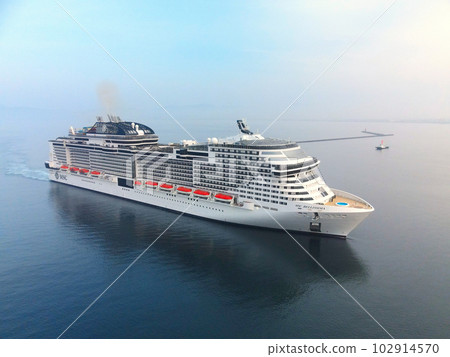 Photographing the arrival of the cruise ship MSC Bellissima at Hakodate Port in Hakodate City, Hokkaido in early summer Photographing the arrival of the cruise ship MSC Bellissima at Hakodate Port in Hakodate City, Hokkaido in early summer 102914570