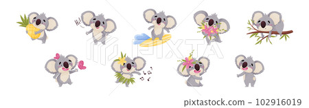 Cute Gray Koala Bear Engaged in Different Activity Vector Set Cute Gray Koala Bear Engaged in Different Activity Vector Set 102916019