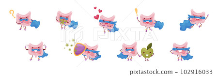 Funny Brain Superhero in Blue Cloak and Mask Vector Set 102916033