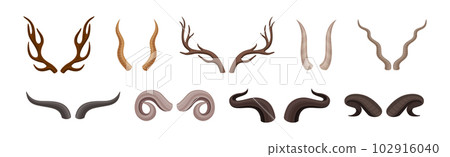 Different Horns as Pointed, Bony Animal Head Part Vector Set 102916040