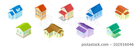 Detached House or Residence as Free-standing Building Isometric Vector Set 102916046