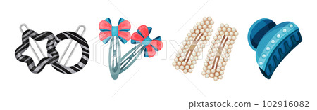 Hair Accessories with Hairgrip or Clasp for Hairstyle Vector Set 102916082
