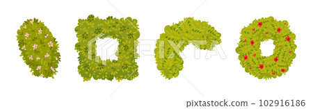 Green Bushes and Shaped Shrubs as Decorative Park Flora Vector Set 102916186