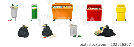 Street Dustbin and Trash Container for Garbage Vector Set 102916207