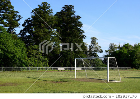 soccer goal and playing field soccer goal and playing field 102917170