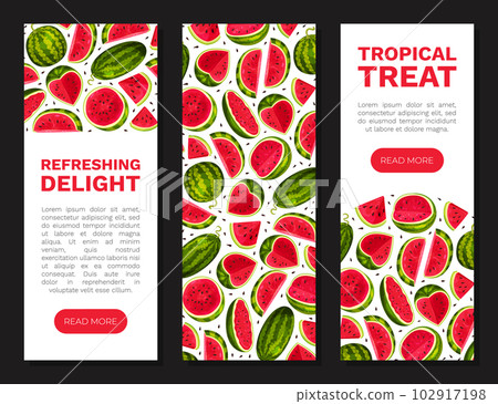 Fresh Watermelon Banner Design with Juicy Red Fruit Vector Template 102917198