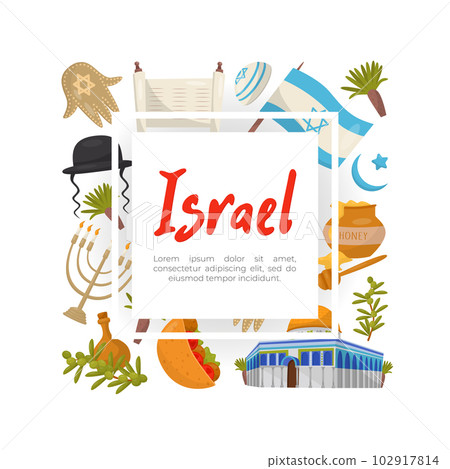 Israel Travel Banner Design with Jewish Attributes Vector Template Israel Travel Banner Design with Jewish Attributes Vector Template 102917814