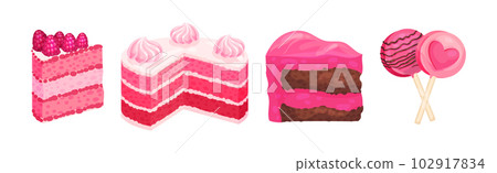 Pink Fruity Desserts with Cake and Candy Vector Set Pink Fruity Desserts with Cake and Candy Vector Set 102917834