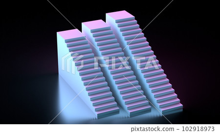 3D illustration of a staircase podium illuminated by fantastic lights 102918973