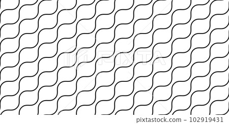 Wavy lines seamless pattern. Undulate stripes repeating background. Black and white diagonal wave texture. Simple curved linear wallpaper. Textile and fabric design template. Vector Wavy lines seamless pattern. Undulate stripes repeating background. Black and white diagonal wave texture. Simple curved linear wallpaper. Textile and fabric design template. Vector 102919431