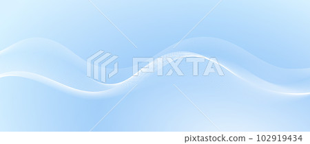 Undulate smooth wave lines design. Abstract flowing curved stripes template. White fluid shape on light pastel blue background. Sea water, wind or air concept. Vector wallpaper 102919434