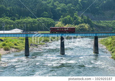 Nagaragawa Railway running along the clear Nagara River 102920187