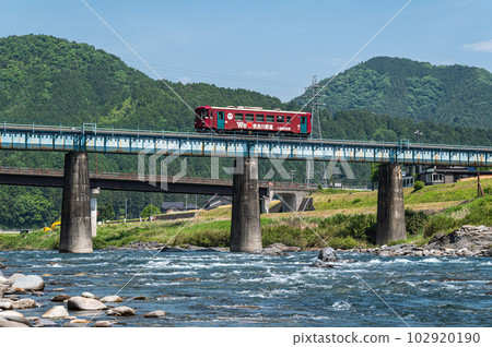 Nagaragawa Railway running along the clear Nagara River 102920190