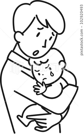 The upper body of a father who is in trouble because his baby is in a bad mood 102920493
