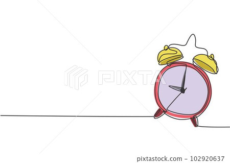 Single continuous line drawing of ringing alarm clock to wake children up. Back to school minimalist style. Time keeper concept. Modern one line draw graphic design vector illustration 102920637