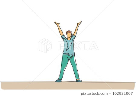 Man holding hand gesture. Continuous one line drawing of human minimalist vector illustration design on white background. Simple line modern graphic style. Hand drawn graphic concept for organization Man holding hand gesture. Continuous one line drawing of human minimalist vector illustration design on white background. Simple line modern graphic style. Hand drawn graphic concept for organization 102921007