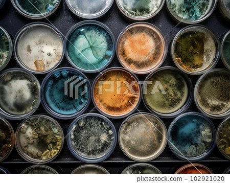 Mold in a Petri dish Black background AI-generated image Generative AI Mold in a Petri dish Black background AI-generated image Generative AI 102921020