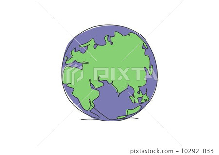 Round global earth. Single continuous line world globe map graphic icon. Simple one line doodle for geography education concept. Isolated vector illustration minimalist design on white background 102921033