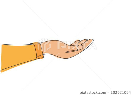 Hand holding gesture. Single continuous line hand gesture graphic icon. Simple one line draw doodle for world campaign concept. Isolated vector illustration minimalist design on white background 102921094