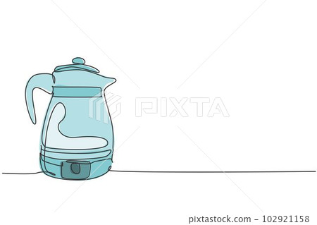 One single line drawing of stainless steel kettle teapot home appliance. Electricity household kitchenware tools concept. Dynamic continuous line draw design graphic vector illustration 102921158