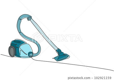 One continuous line drawing of electric vacuum cleaner home appliance. Electricity wireless robot cleaning household tools template concept. Trendy single line draw design vector graphic illustration One continuous line drawing of electric vacuum cleaner home appliance. Electricity wireless robot cleaning household tools template concept. Trendy single line draw design vector graphic illustration 102921159